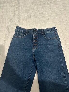 Zara High-Rise Dark Blue Button-Fly Jeans